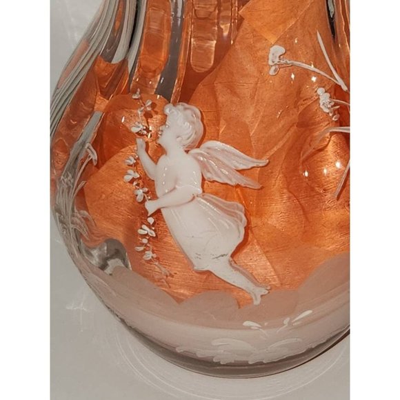 Vintage Bown Glass Ribbed Hand Painted OOAK Juice Iced Tea Pitcher 9" - Picture 4 of 6